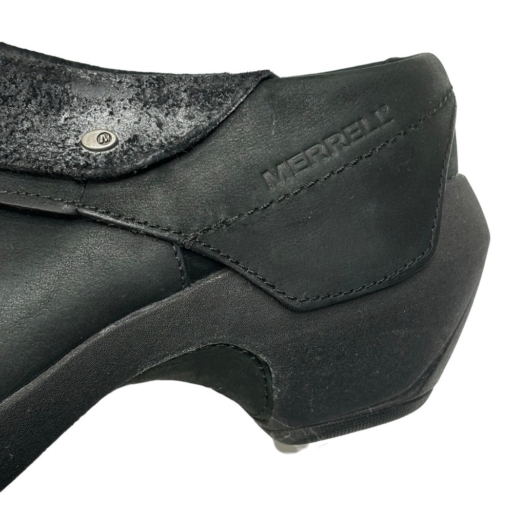 Merrell Black Luxe Leather Wrap 2.5” Slip On Clog w Nickel Stud Accents Size 11 - Picture 10 of 14